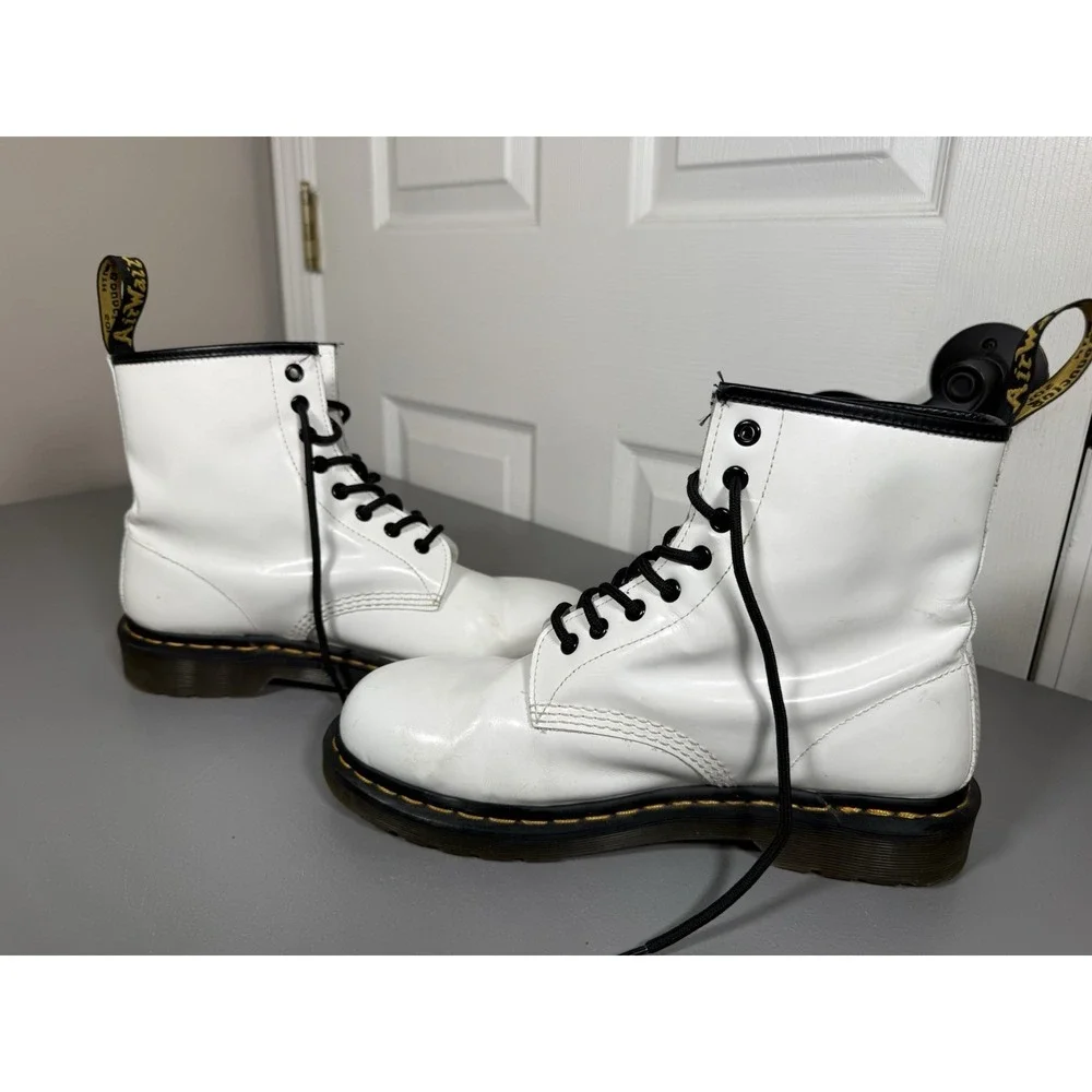 Dr Martens Women's 10 Patent Leather White Lace Up Combat Boots Grunge 1468
